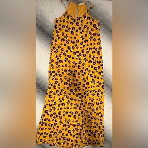 (A6) Peach Love California Yellow Leopard Print Sleeveless Boho Maxi Dress S